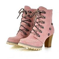 Women\'s Boots Spring Fall Winter PU Outdoor Chunky Heel Rivet Lace-up Blue Yellow Pink Other