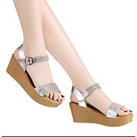 womens sandals spring comfort pu casual silver gold