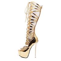 Women\'s Boots Summer Fashion Boots PU Casual Stiletto Heel Lace-up Gold Others