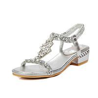 Women\'s Sandals Spring Summer Fall PU Dress Casual Party Evening Chunky Heel Block Heel Rhinestone Gold Silver