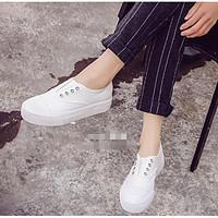Women\'s Sneakers Comfort Canvas Spring Casual Screen Color Black White Flat