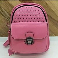 Women Backpack PU All Seasons Casual Bucket Rivet Zipper Blushing Pink Silver Black Blue