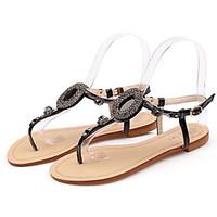 Women\'s Sandals Comfort PU Spring Casual Screen Color Black Gold Flat