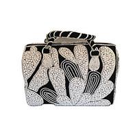 Women Suede with Beads Formal Outdoor Tote with India Hand Work Black-White