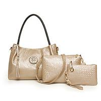 Women Bag Sets Other Leather Type All Seasons Casual Shell Flower Zipper Beige Black Gold Blue