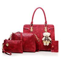 Women Bag Sets Other Leather Type All Seasons Casual Shell Ruffles Zipper Brown Ruby Black Blue