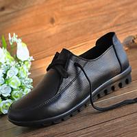 Women\'s Oxfords Comfort Leather Spring Summer Fall Casual Comfort Lace-up Flat Heel Black Ruby Flat