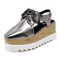 Women\'s Clogs Mules Summer Slingback PU Casual Wedge Heel Lace-up Black White Silver Others