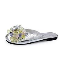 Women\'s Sandals Summer Comfort PU Outdoor Walking Flat Heel Flower Silver Gold