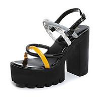 Women\'s Sandals Summer Comfort PU Outdoor Walking Creepers Buckle Black White