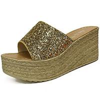 Women\'s Sandals Summer Comfort PU Outdoor Wedge Heel Silver Black Gold