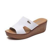 Women\'s Sandals Summer Comfort PU Outdoor Walking Wedge Heel Black White