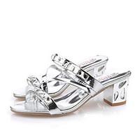 Women\'s Sandals Spring Summer Fall Comfort Light Soles PU Outdoor Office Career Casual Walking Chunky Heel Rhinestone Silver Gold