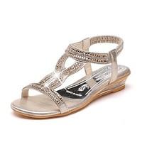 Women\'s Sandals Spring Summer Fall Club Shoes Gladiator PU Outdoor Office Career Casual Walking Wedge Heel Rhinestone Silver Gold