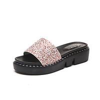 Women\'s Flats Summer Comfort PU Dress Casual Walking Wedge Heel Sequin Blushing Pink Black White