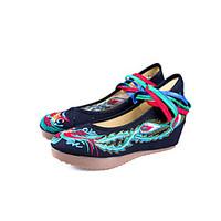 Women\'s Flats Ballerina Embroidered Shoes Fabric Spring Fall Office Career Casual Flower Flat Heel Black/Blue Black/Red Flat