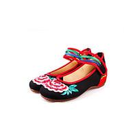 Women\'s Flats Ballerina Embroidered Shoes Fabric Spring Fall Office Career Casual Flower Flat Heel Black/Blue Black/Red Flat