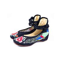 Women\'s Flats Ballerina Embroidered Shoes Fabric Spring Fall Office Career Casual Flower Flat Heel Black/Blue Black/Red Flat