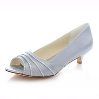 Women\'s Shoes Stretch Satin Low Heel Heels / Peep Toe Sandals Wedding / Dress Ivory / Silver / Champagne