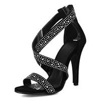 Women\'s Sandals Spring Summer Club Shoes Leatherette Party Evening Dress Stiletto Heel Rhinestone Zipper