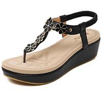 Women\'s Sandals Comfort PU Leatherette Spring Casual Screen Color Almond Black Flat