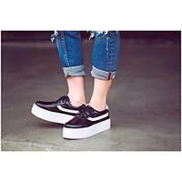 womens sneakers comfort patent leather casual flat heel white black 3i ...