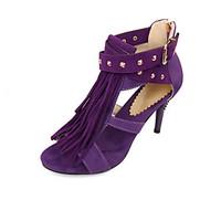 Women\'s Sandals Summer Comfort Ankle Strap Fleece Office Career Party Evening Dress Stiletto Heel Rivet Tassel ZipperBlack Purple Red