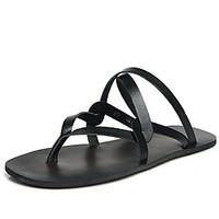 Women\'s Sandals Summer Comfort PU Casual Flat Heel Black White Gold