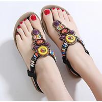 Women\'s Sandals Summer Comfort PU Casual Flat Heel Black White Gold