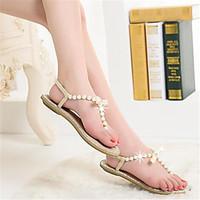Women\'s Sandals Summer Comfort PU Casual Flat Heel Black White