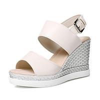 Women\'s Sandals Summer Fall Slingback PU Office Career Party Evening Dress Wedge Heel Buckle Beige Silver Black