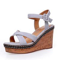 womens sandals summer comfort pu outdoor walking wedge heel buckle gre ...