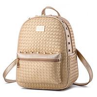 Women\'s Fashion Casual PU Leather Knit Backpack