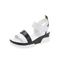 Women\'s Sandals Summer Comfort PU Outdoor Walking Wedge Heel Magic Tape Black White