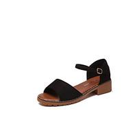 Women\'s Sandals Summer Comfort PU Outdoor Walking Low Heel Buckle Green Gray Black White
