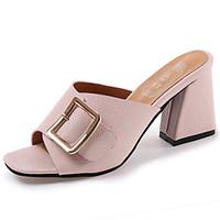 Women\'s Sandals Comfort PU Summer Outdoor Comfort Chunky Heel Black Beige Blushing Pink 3in-3 3/4in