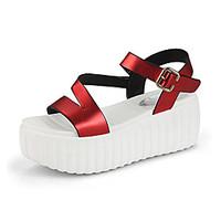 womens sandals summer comfort pu outdoor walking creepers buckle red p ...