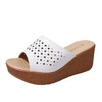 Women\'s Sandals Summer Comfort PU Outdoor Walking Chunky Heel Beige Black White