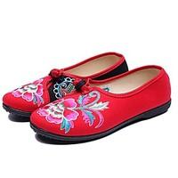 Women\'s Flats Ballerina Embroidered Shoes Fabric Spring Fall Office Career Casual Flower Flat Heel Black/Blue Black/Red Flat