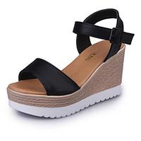 Women\'s Sandals Spring Summer Fall Club Shoes Suede Outdoor Office Career Casual Walking Wedge Heel Platform Buckle Black White
