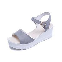Women\'s Sandals Spring Summer Fall Club Shoes Suede Outdoor Office Career Casual Walking Wedge Heel Platform Buckle Gray Black