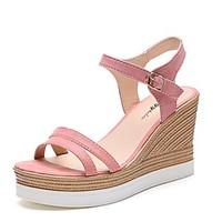 Women\'s Sandals Spring Summer Fall Club Shoes Suede Outdoor Office Career Casual Walking Wedge Heel Platform BuckleBlushing Pink Green
