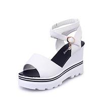 Women\'s Sandals Spring Summer Fall Club Shoes PU Outdoor Office Career Casual Walking Wedge Heel Platform Buckle Burgundy Black White