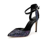 Women\'s Sandals Summer Club Shoes Synthetic Dress Stiletto Heel Sequin Rivet Buckle Dark Blue Silver Gold