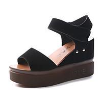 womens sandals summer creepers suede casual wedge heel green black