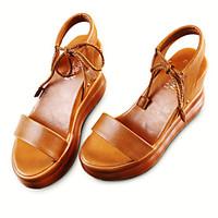 womens sandals summer creepers pu dress casual wedge heel brown black  ...