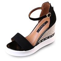 Women\'s Sandals Summer Club Shoes Suede Dress Casual Wedge Heel Yellow Black