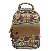 Women Backpack Cowhide Canvas All Seasons Casual Zipper Screen Color