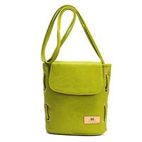 Women PU Casual Outdoor Shopping Bucket Bags Vintage Style Patch Pure Color Shoulder Bag