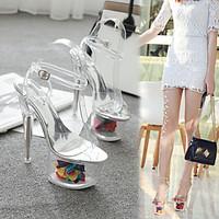 Women\'s Heels Summer Club Shoes PU Party Evening Walking Stiletto Heel Hollow-out Silver